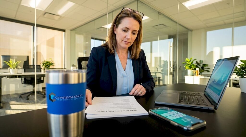 Hiring manager reviewing SaaS sales interview questions