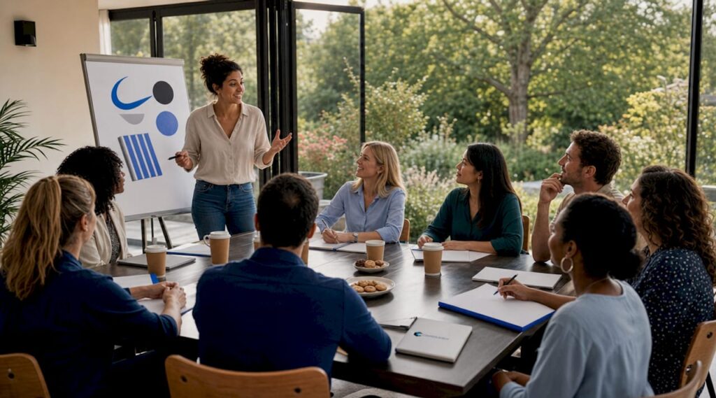 Sales manager leading training session