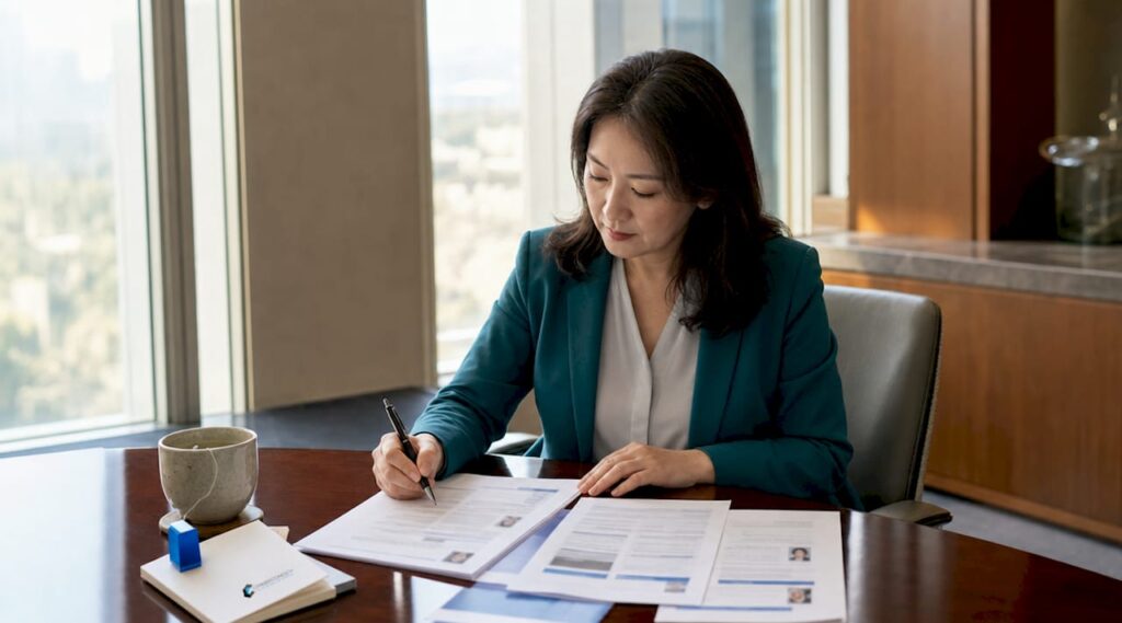 HR leader reviewing talent assessment documents
