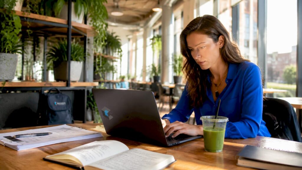Recruiter sourcing SaaS sales talent on laptop