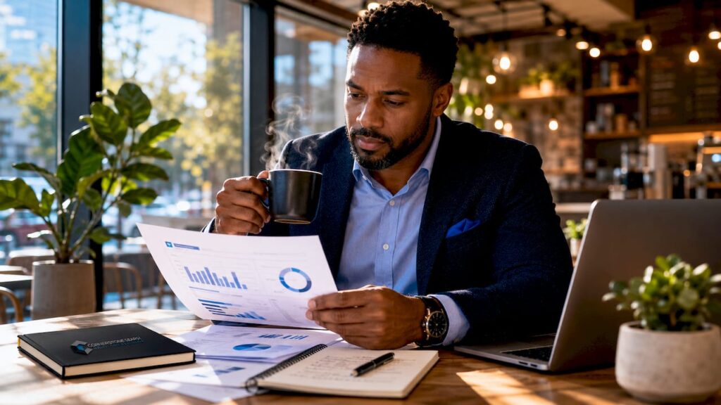 Sales manager reviewing SaaS quota reports