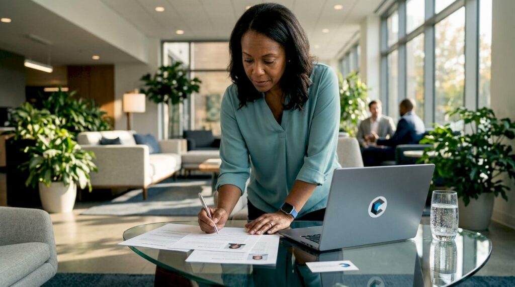 Executive recruiter reviewing candidate profiles