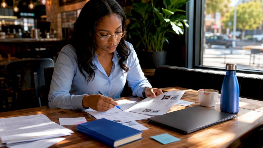 SaaS sales executive reviewing candidate profiles