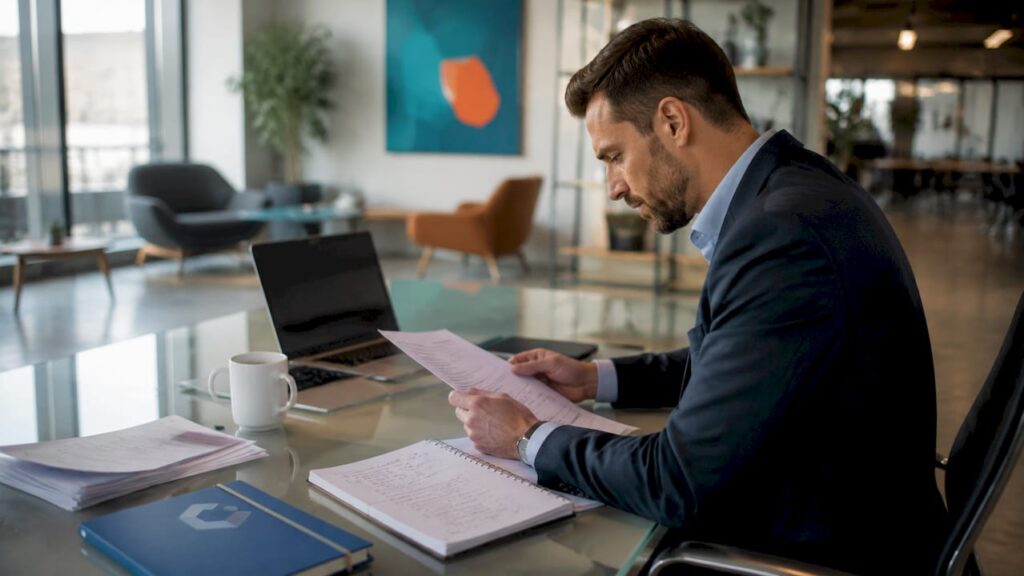 Hiring manager reviewing sales candidate resumes