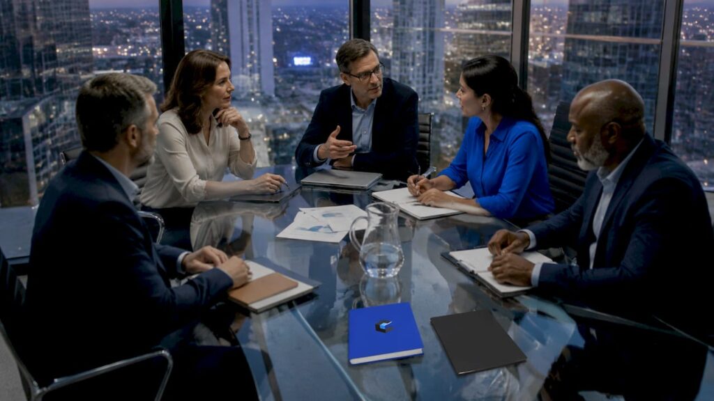 Board members discussing executive hiring
