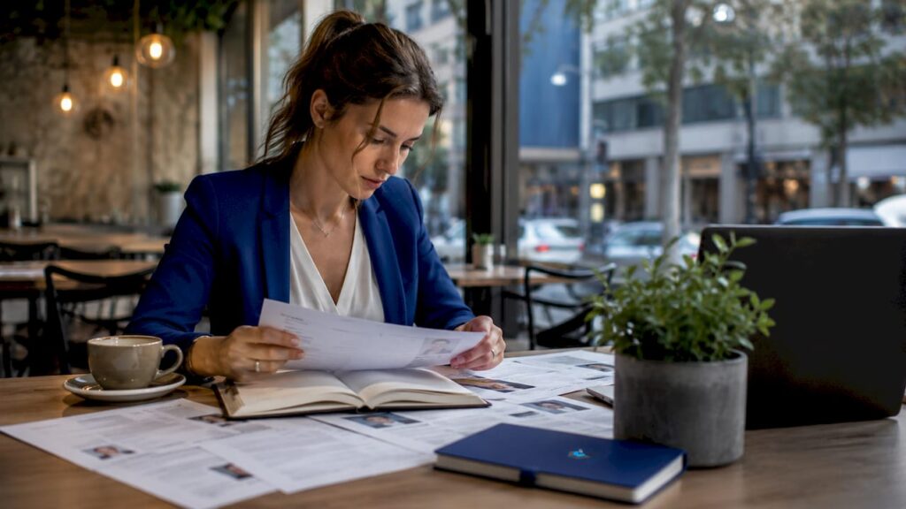 Startup founder reviewing sales candidate resumes