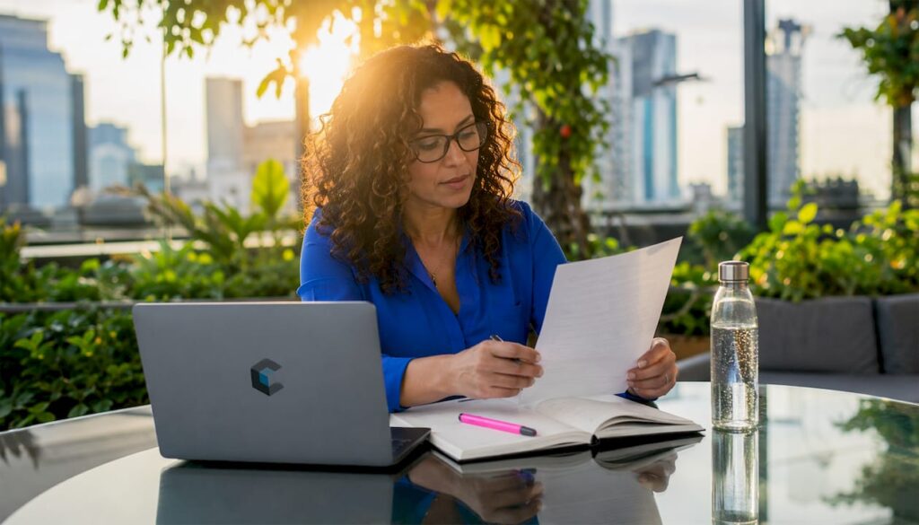 Hiring manager reviewing SaaS sales candidate evaluation