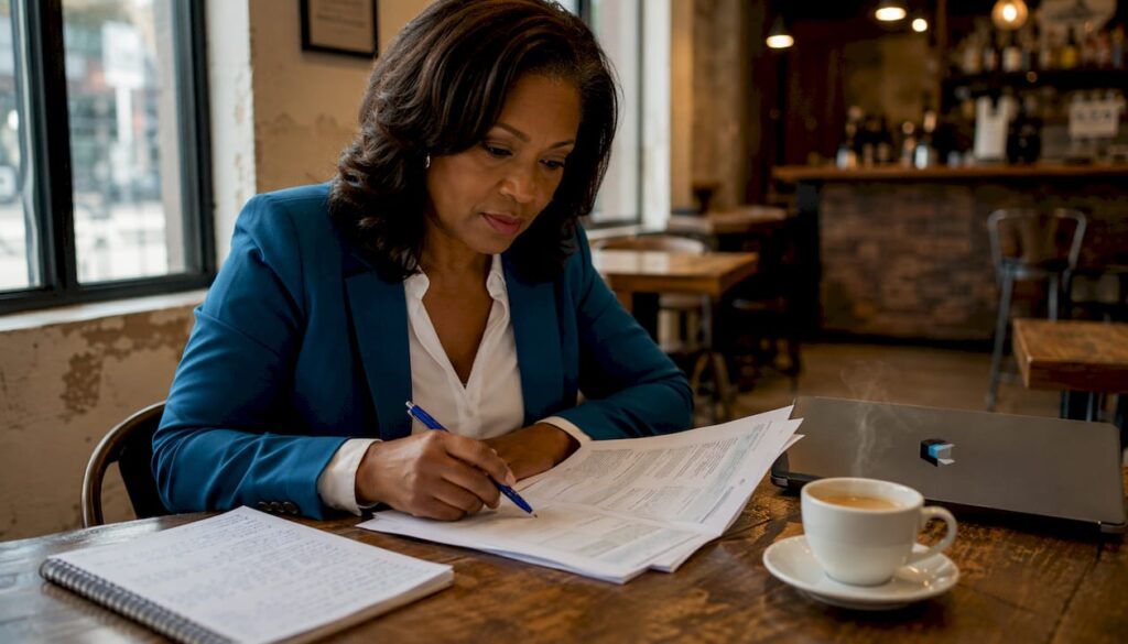 HR manager reviewing executive background check reports