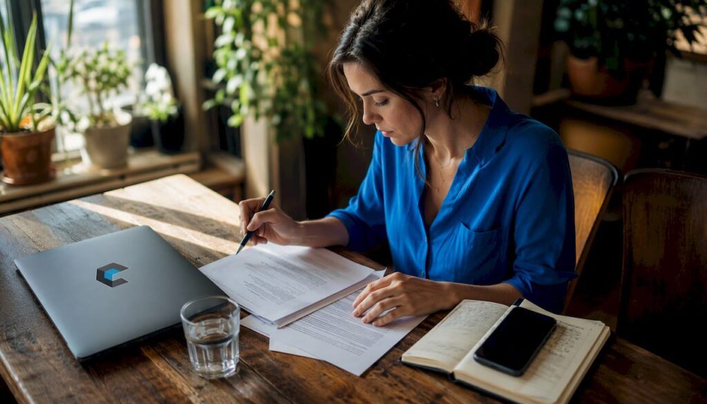 SaaS founder reviewing contract-to-hire documents