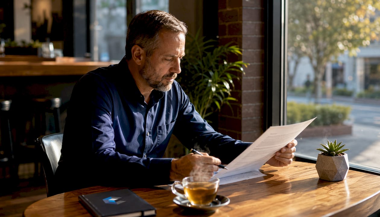 Hands reviewing sales compliance document