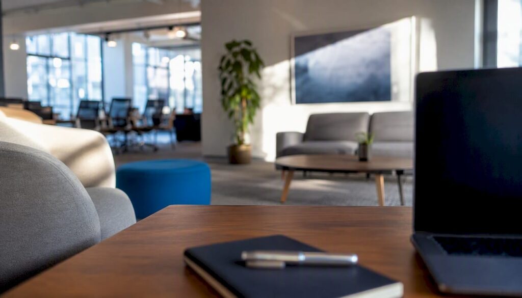 Workspace with notebook and pen for enterprise AE