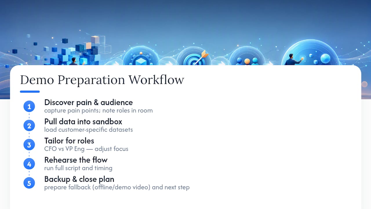 Stepwise diagram of sales demo preparation and customization
