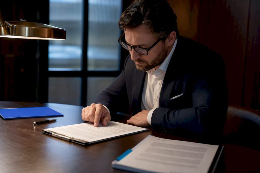 Hiring manager reviewing search guarantee contract