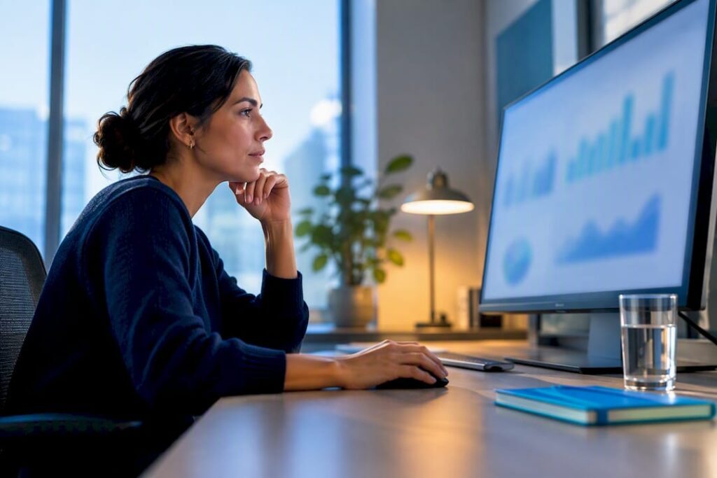 Analyst reviewing SaaS sales attainment data