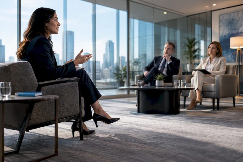 Hiring panel conducting executive interview