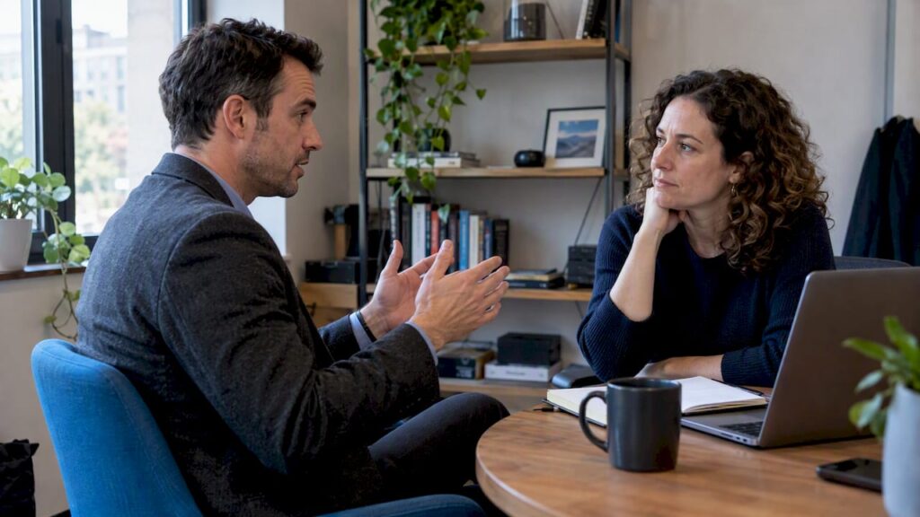 Candidate pitching to a SaaS company founder